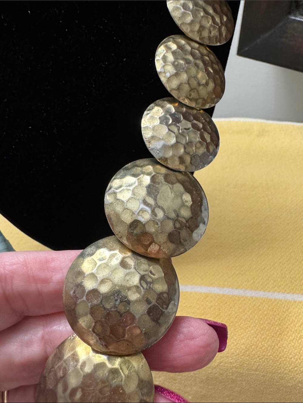 Handcrafted Turquoise Beaded Necklace with Hammered Gold Discs - Picture 2 of 4